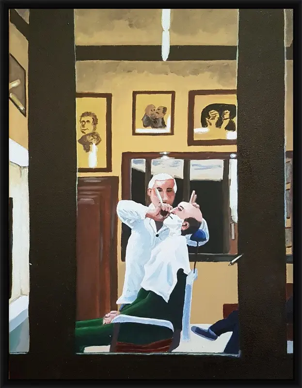 Barber shown in frame 2