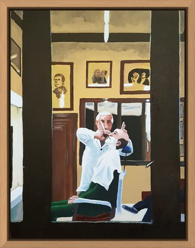 Barber shown in frame 3